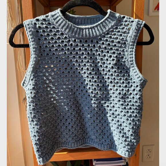 Madewell Open-Stitch Cotton Crop Sweater Vest in Robin Egg (Blue) - Size M - Picture 6 of 11